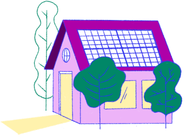 House with solar panels illustration